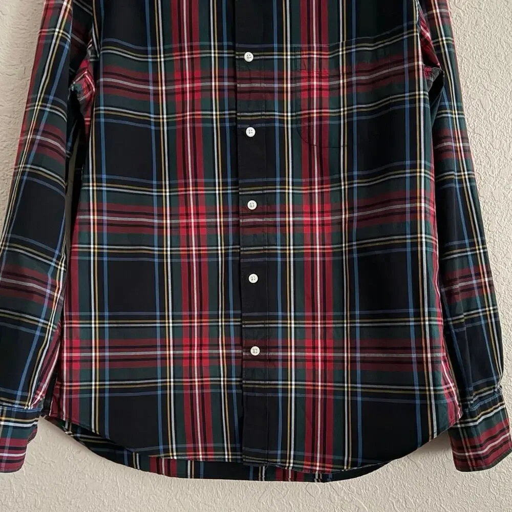 J Crew Holiday Tartan Shirt Mens Size M Organic Cotton Stretch Slim Plaid Work